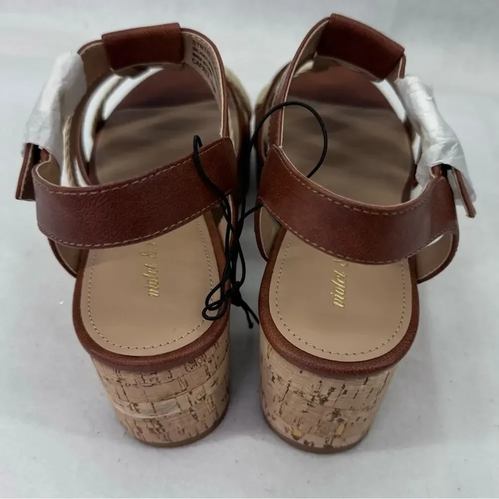 NWT Violet & Red Capree Woven Braid Wedge sz 9.5 Cognac Brown Sandals Stitch Fix